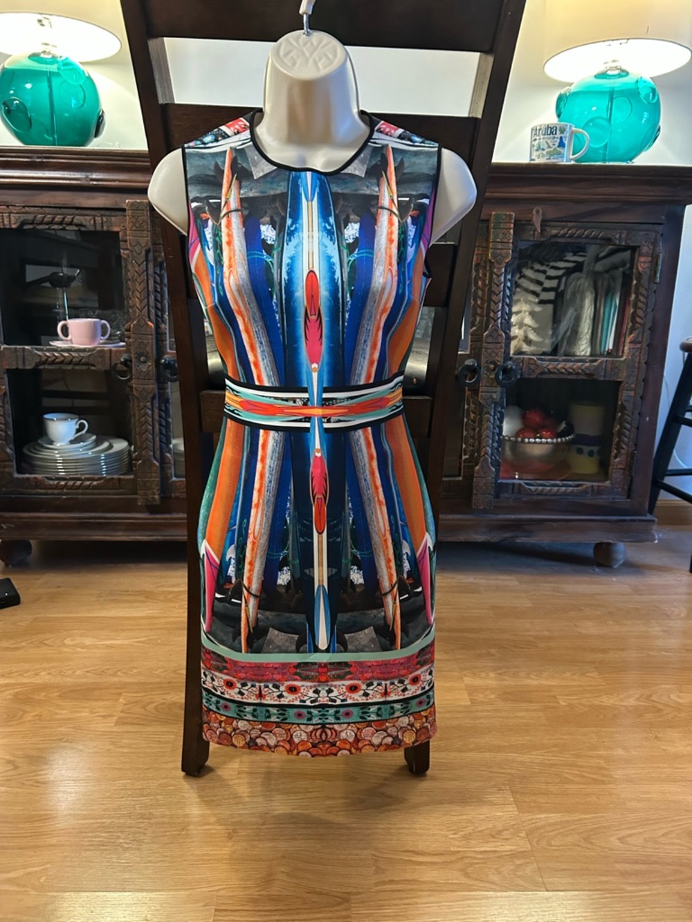 Clover Canyon Multicolor Sleeveless Midi Dress in Blue, Orange, Pink, Teal